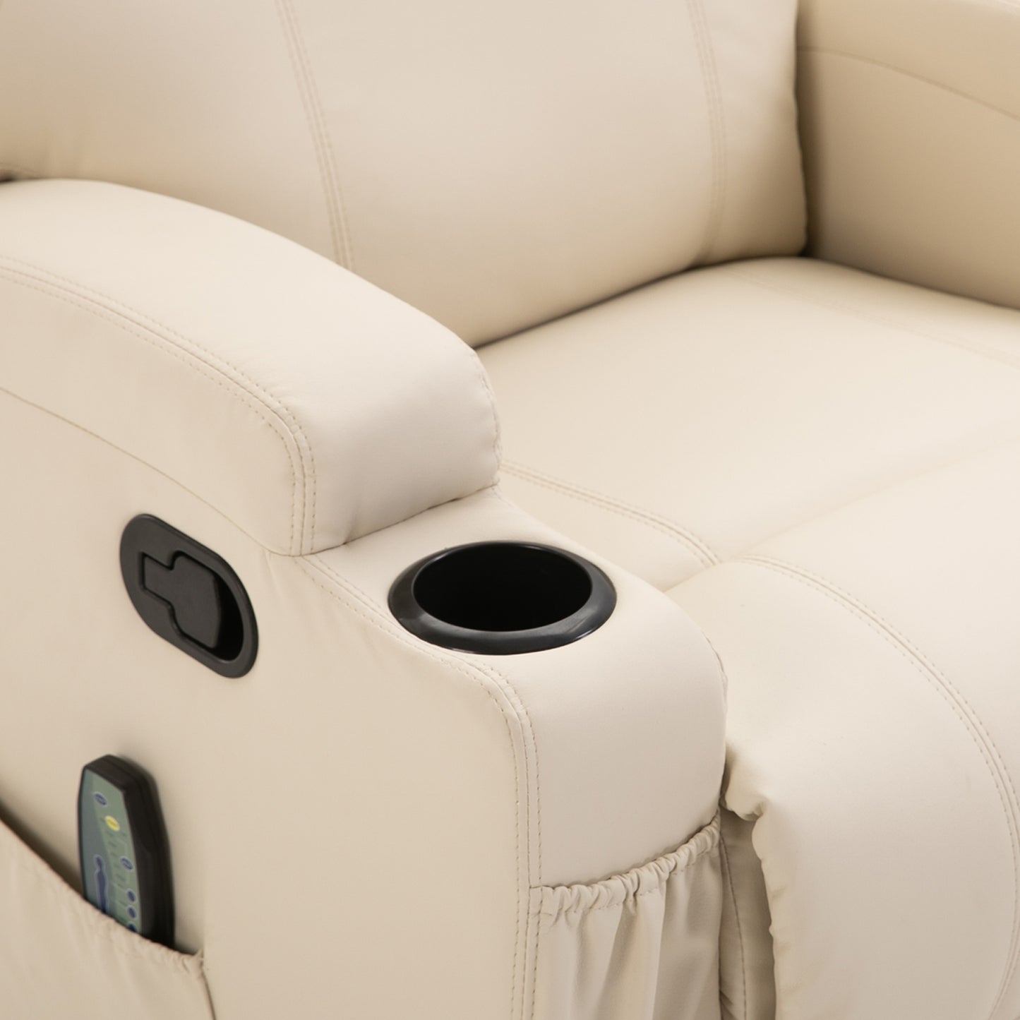 HOMCOM Massagesessel Elektrisch Relaxsessel Fernsehsessel Massagefunktion 5 Massage-Modi Liegefunktion Kunstleder Holz Metall Schaumstoff Cremeweiß 84 x 92 x 109 cm