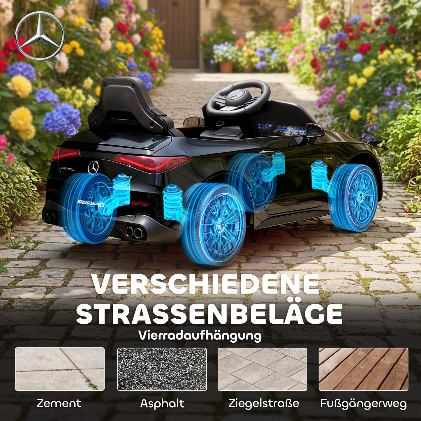 AIYAPLAY Kinder-Elektroauto, Mercedes-Design, 12V Motoren, Fernbedienung, LED-Lichter, Musik, für 3-6 Jahren Kinder, Schwarz