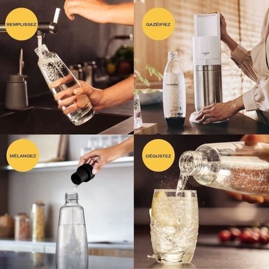 Sodastream Duobicb - White Duo Machine Pack 4 bottles (2 Duo Caraves + 2 Fuse LV) + 1 CQC exchange cylinder