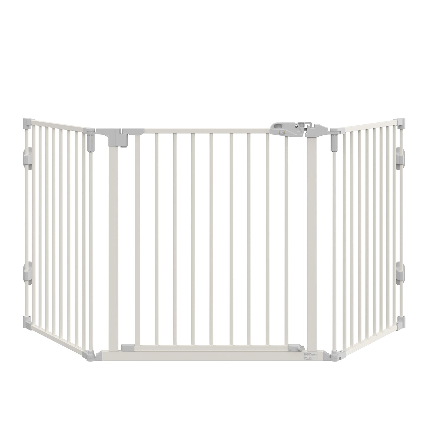 PawHut Hunde Absperrgitter Türschutzgitter Haustierschutzgitter verstellbar klappbar Kamingitter mit automatische schließenden Tür 3 Paneele für Ofen Wandmontage/Freistehend Weiß 202,5 x 76 cm