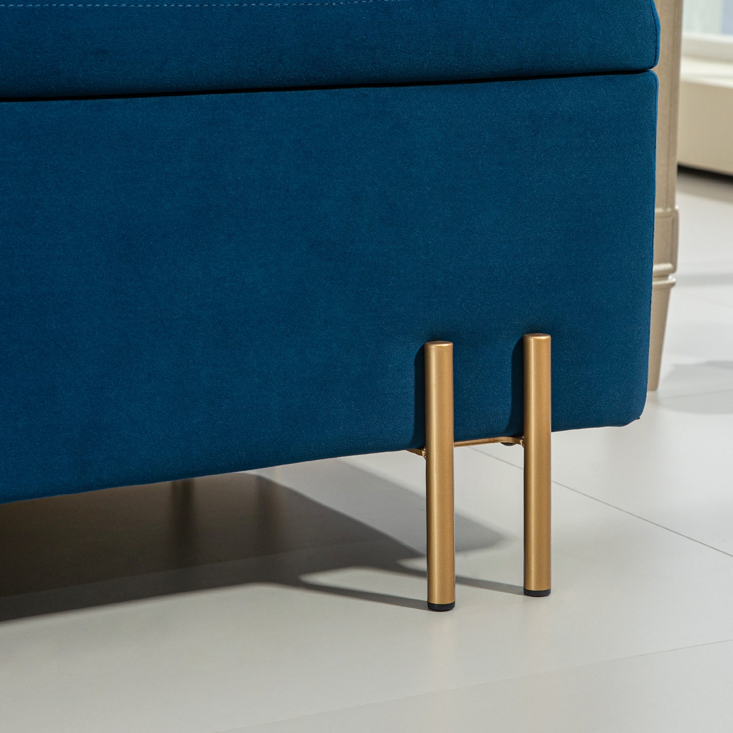 HOMCOM Sitzbank, Polsterbank mit Stauraum, Metall, Kautschukholz, Schaumstoff, 100 x 40 x 42 cm, Dunkelblau