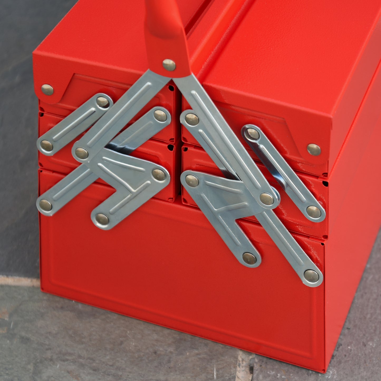 DURHAND Werkzeugkasten Werkzeugkoffer mit 5 Fächern 45 x 20 x 34,5cm Stahl Rot