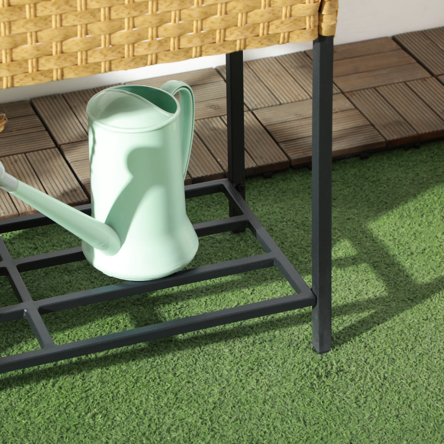 Outsunny Hochbeet, Blumenkasten, tiefe Ablage, Metallrahmen/Polyrattan, 70 x 30 x 72 cm, Sandfarben