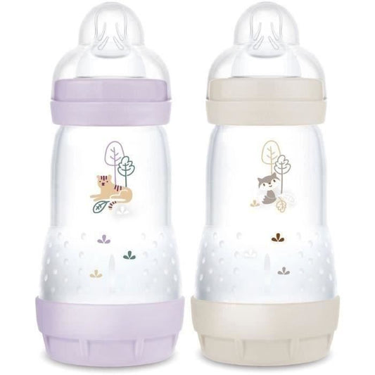 Set of 2 Baby Bottles - MAM - Easy Start / Anti-Colic - 260 ml - Flow 2 Teat - Lilac + Sand