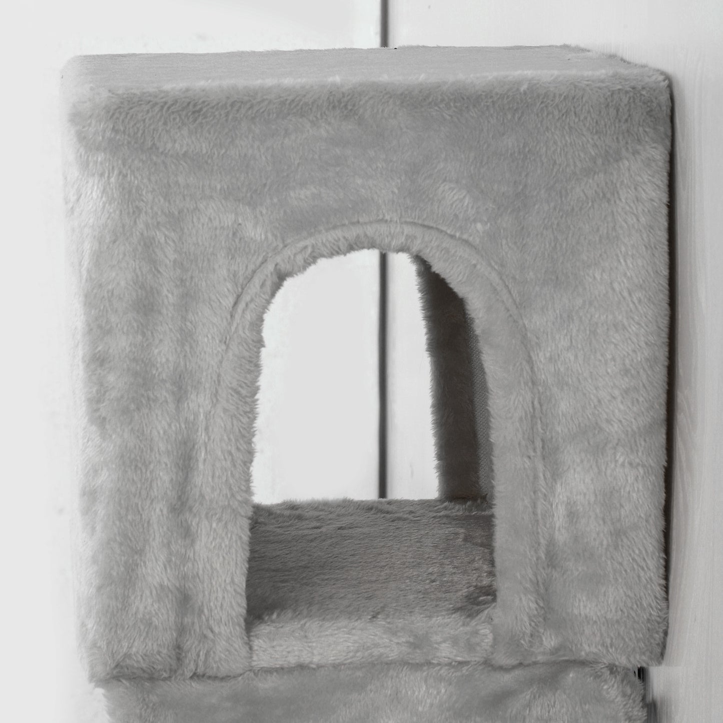 PawHut Kletterwand Katzen 6-teilig Katzen Kletterwand Set mit Katzenhaus, Hängematte, Plattform Kratzbrett Grau