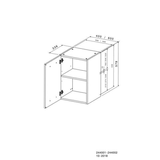 OSLO High furniture 1 door + tablet - matt white decor - L 40 x D 36 x H 58 cm