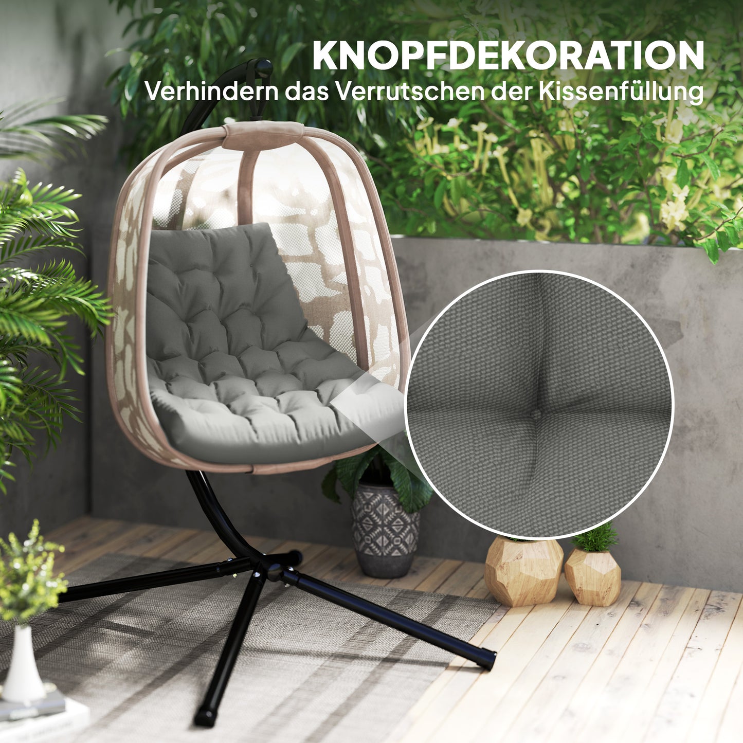 Outsunny Sitzkissen, Außensitzkissen für Hängekorb und Schaukelstühle, Outdoor-Polsterkissen, Grau