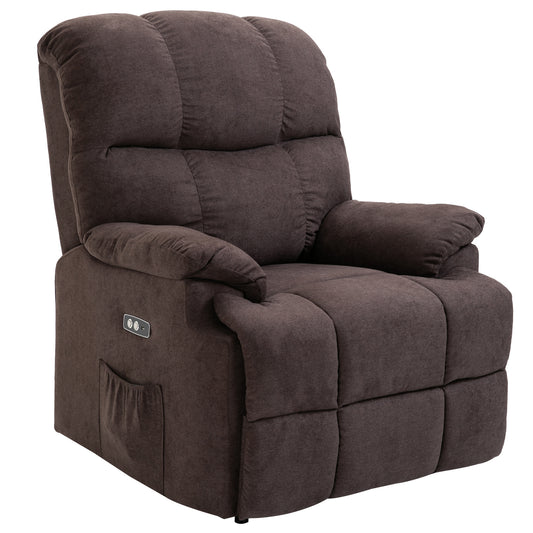 HOMCOM Relaxsessel, Neigbarer Aufstehsessel, verstellbar, mit USB-Anschluss, Seitentasche, Fußablage, Schaumstoff, Braun