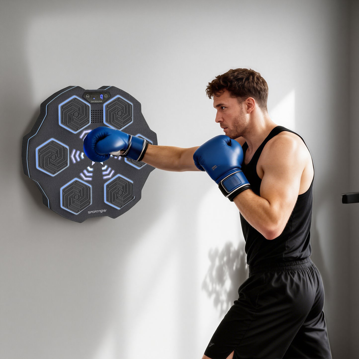 SPORTNOW Musikboxmaschine, Bluetooth-Boxgerät, Wandmontage, 9 Geschwindigkeiten und Modi, LED-Lichter, Schwarz