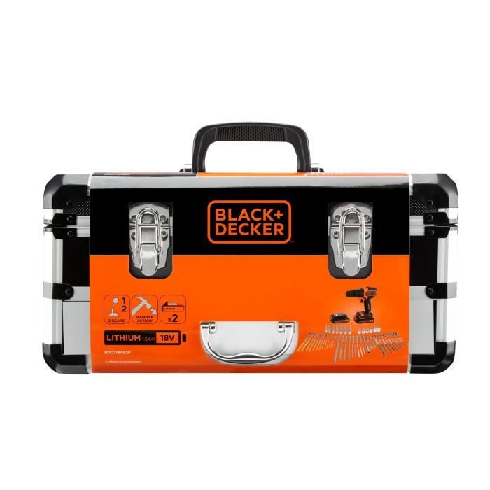 BLACK & DECKER - Percussion Drill - Li Ion Battery 2x18 V + 80 Accessories in Box - Black and Orange