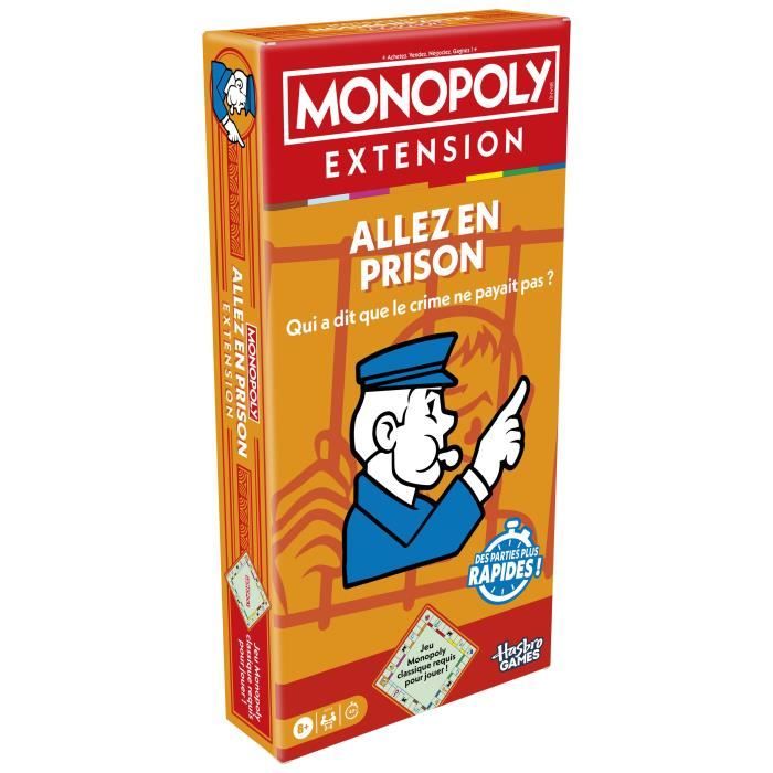 Monopoly Go to Jail Expansion, makes the classic Monopoly game more fun and faster, board games, 2 to 6 players, 40 m