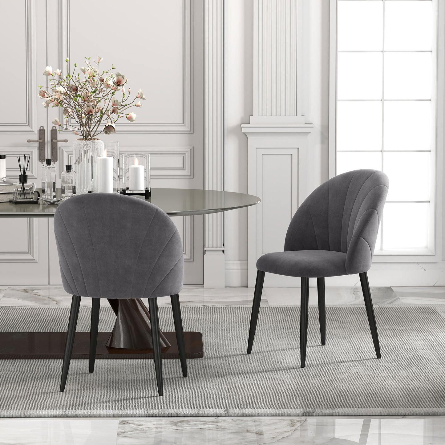 HOMCOM 2er-Set Esszimmerstühle Akzentstühle Küchenstühle, Retrodesign, Samtoptik, 52 cm x 54 cm x 79 cm, Grau