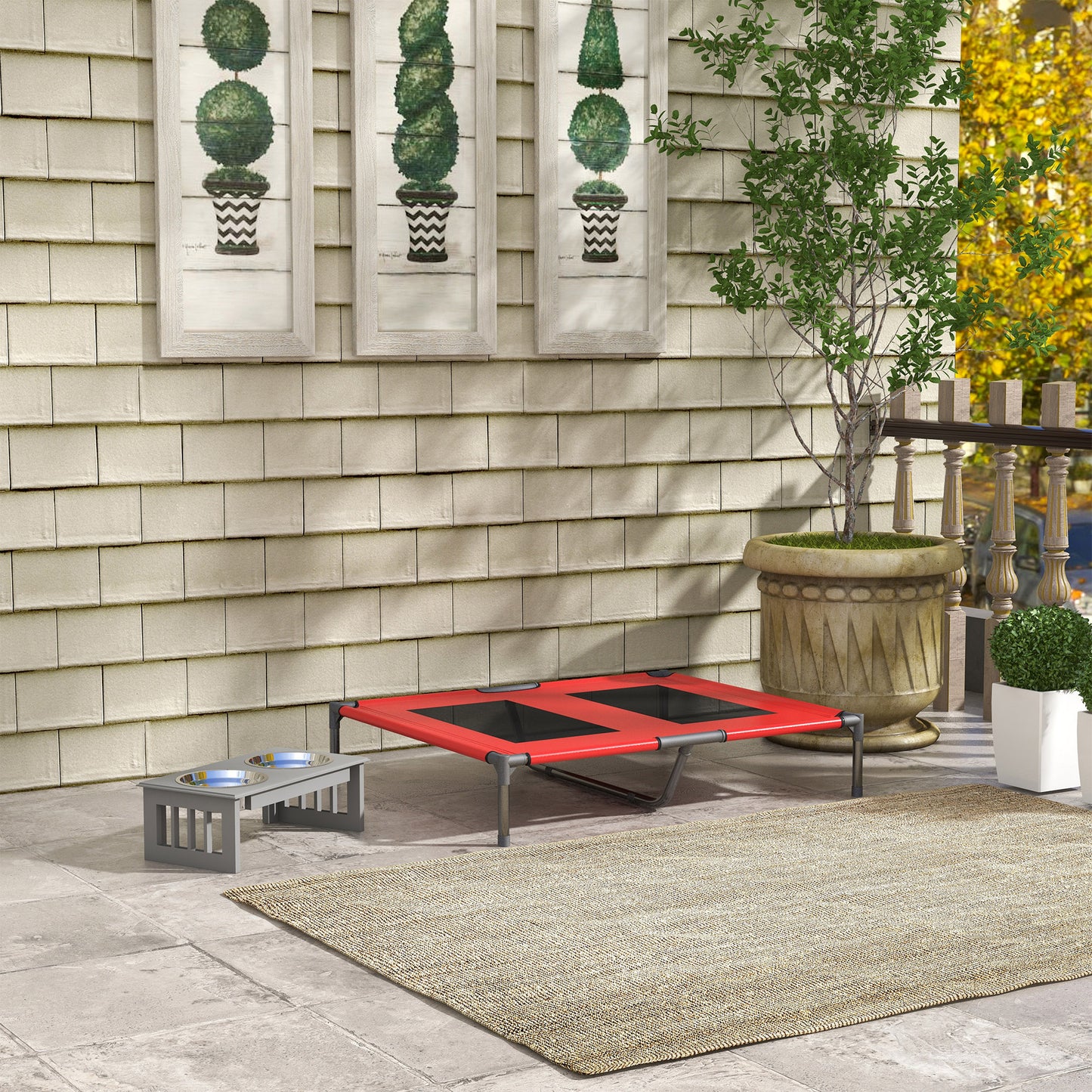 PawHut Hundebett, Hundeliege, robust, erhöht & wetterfest, bis 50 kg, 92x76x18cm, Rot