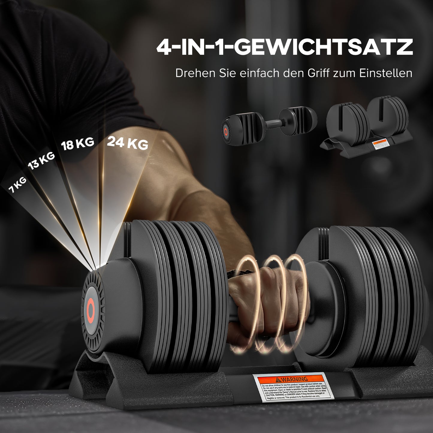 SPORTNOW Verstellbare Einzel-Hantel, 7/13/18/24 kg Kurzhantel mit Ablagefach, mit rutschfesten Griffen, Schwarz