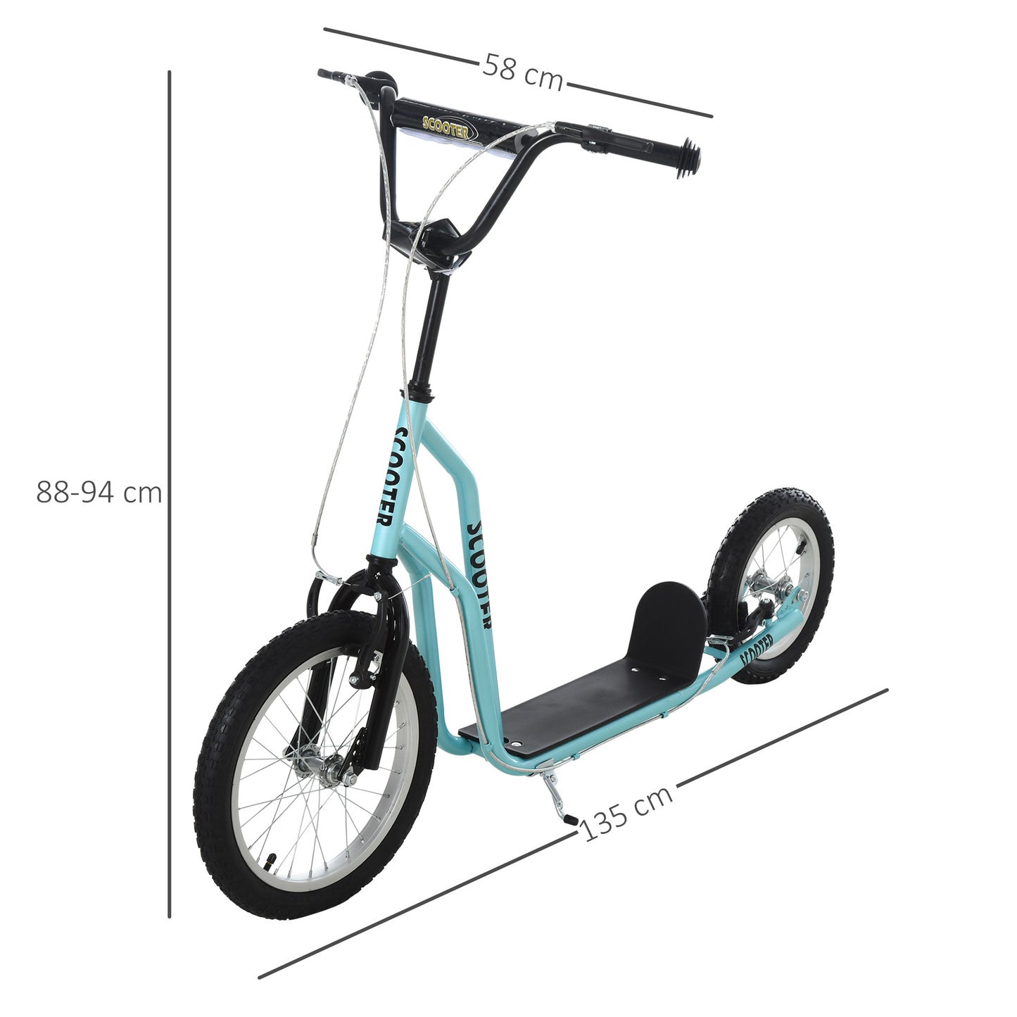 HOMCOM Kinderroller ab 5 jahre Scooter Tretroller Cityroller Kinder Roller Kickboard mit Luftreifen16/12 Zoll Blau 135 x 58 x 88-94 cm