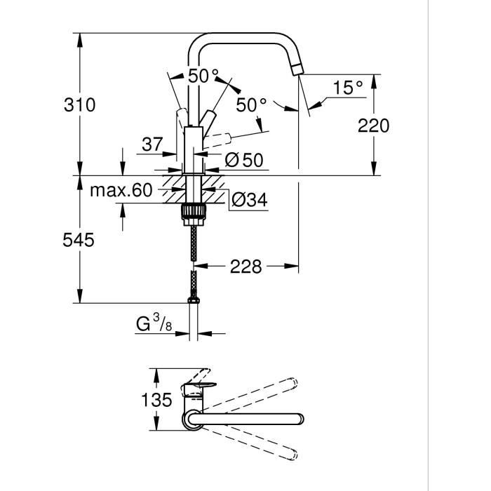 Kitchen faucet - Single lever sink mixer - Matt black - High spout - 150° rotation - GROHE Start - 304702430