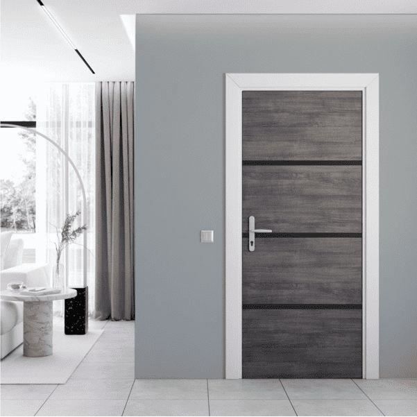 Interior Door Renovation Kit - NORDLINGER PRO - 4 Sheets 85 x 50 cm & 3 Black Profiles 85 x 2 cm - Agate Grey