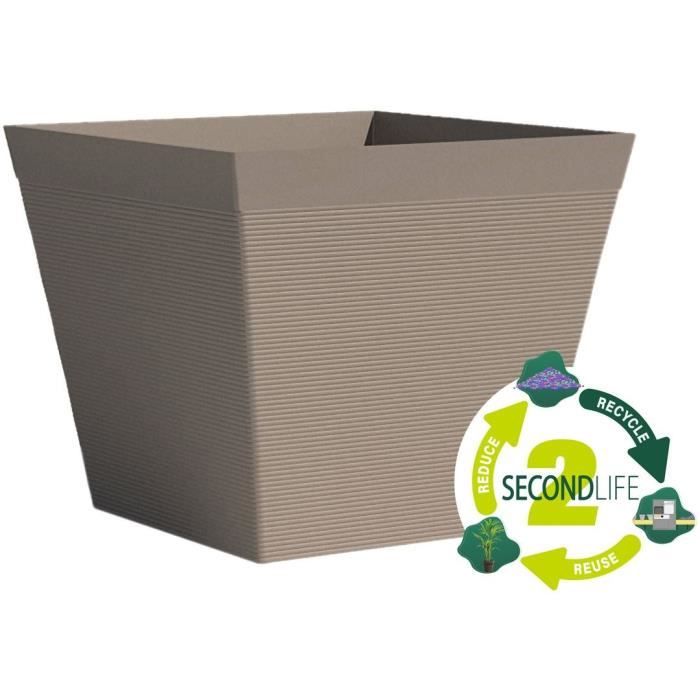 Square pot - GARDEN ID - Green Care Impact Taupe - 39 x 33 cm - 10-year guarantee - 100% recycled - UV/frost resistant