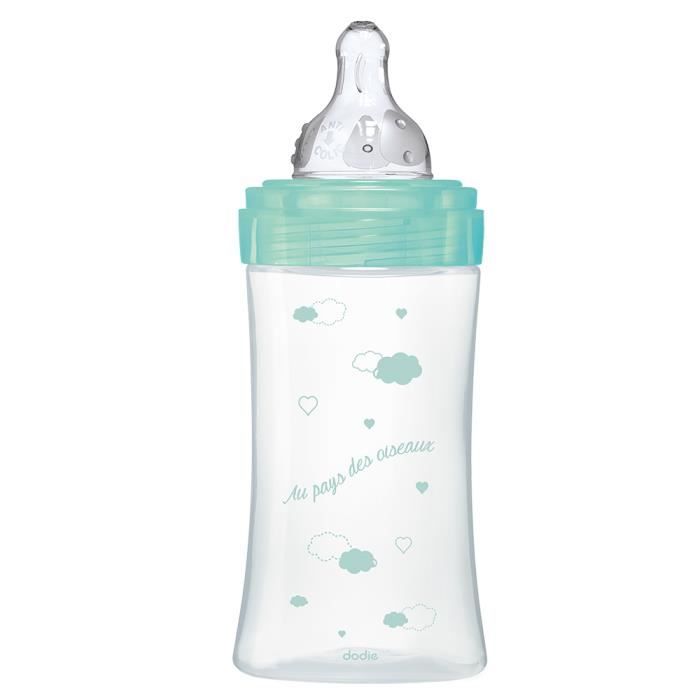 DODIE Anti-colic bottle Initiation + GLASS 3 speeds flow 2 - 270ml - VERT BIRDS