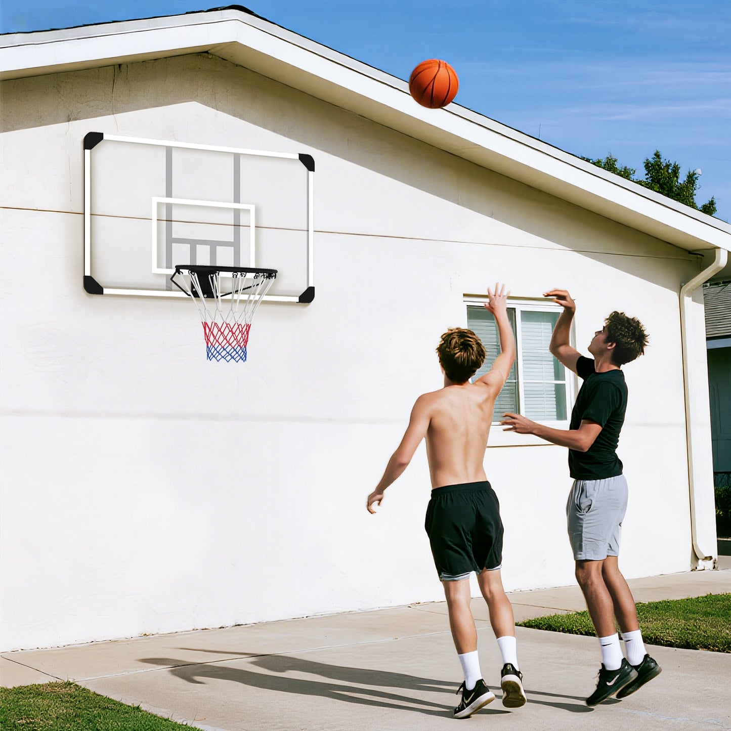 SPORTNOW Basketballkorb, bruchsichere Rückwand, höhenverstellbar, Indoor & Outdoor, Stahlrahmen, Schwarz
