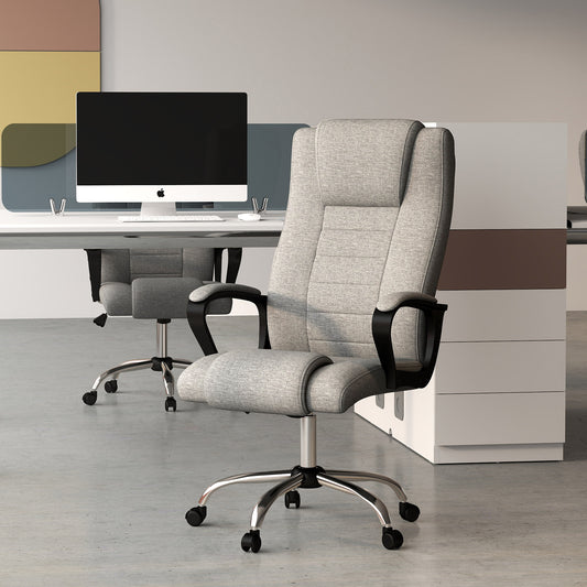 Vinsetto Bürostuhl Computerstuhl mit Wippenfunktion Kopfstütze ergonomischer Schreibtischstuhl drehbar höhenverstellbar Leinen-Touch Grau 62 x 76 x 110-119 cm
