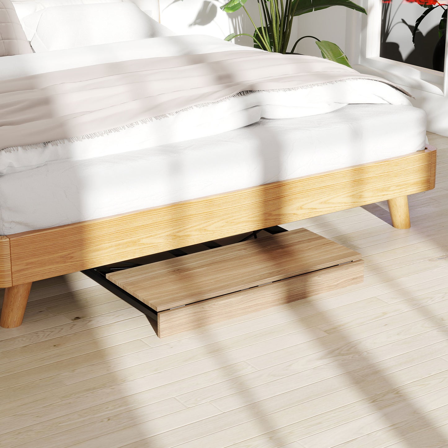 HOMCOM Klappbarer Schreibtisch mit Rädern, platzsparend, Stahl, MDF, Eiche