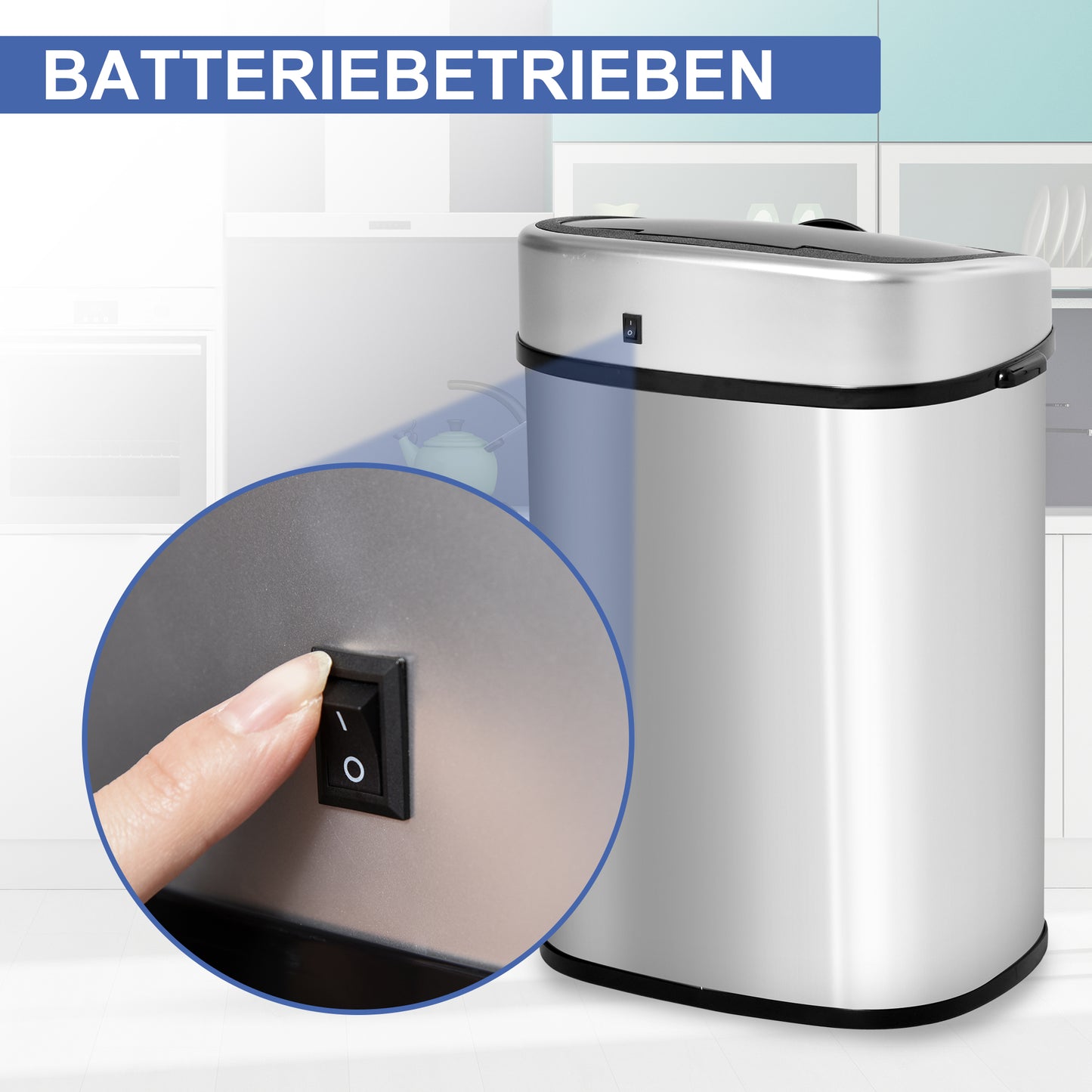 HOMCOM Mülleimer mit Sensor 58L Automatik Abfalleimer mit Bewegungssensor, Wasserdichter Abfallbehälter aus Edelstahl für Küche, Büro, Schlafzimmer Silber