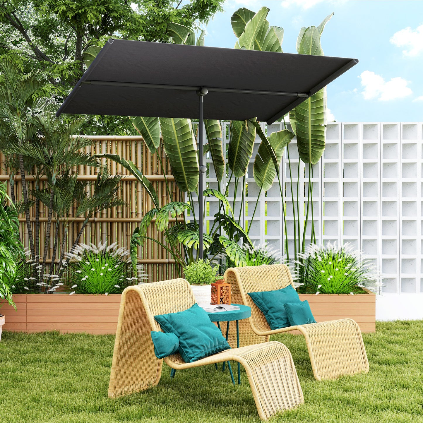 Outsunny Sonnenschirm 180 Grad drehbar Höhenverstellbar Gartenschirm mit Aluminium-Mast 150x205cm Dunkelgrau