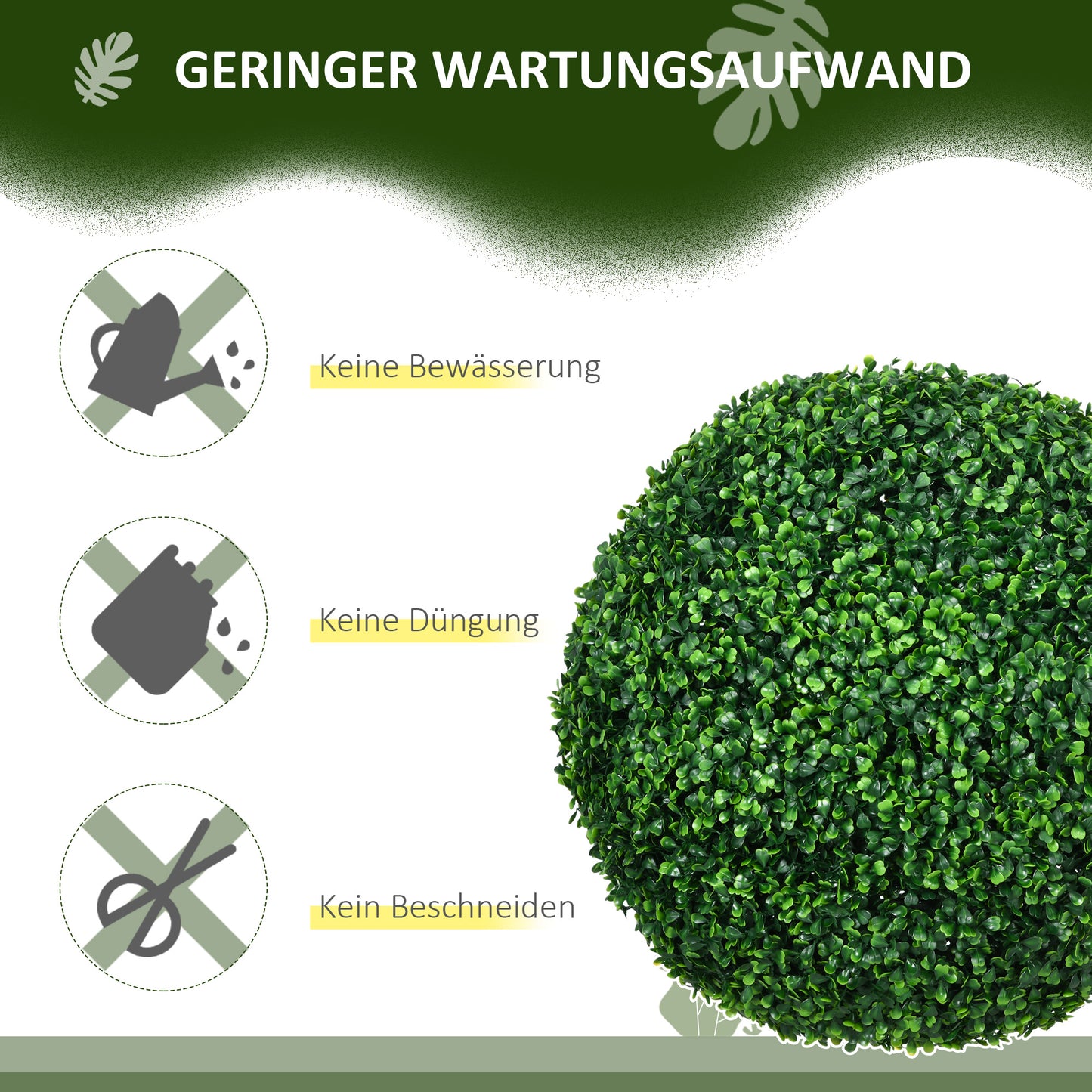 HOMCOM 2er-Set Buchsbaumkugel, Künstliche Pflanzen, Zimmerpflanze mit UV-Schutz, Deko-Pflanze, für Indoor, Outdoor, Grün