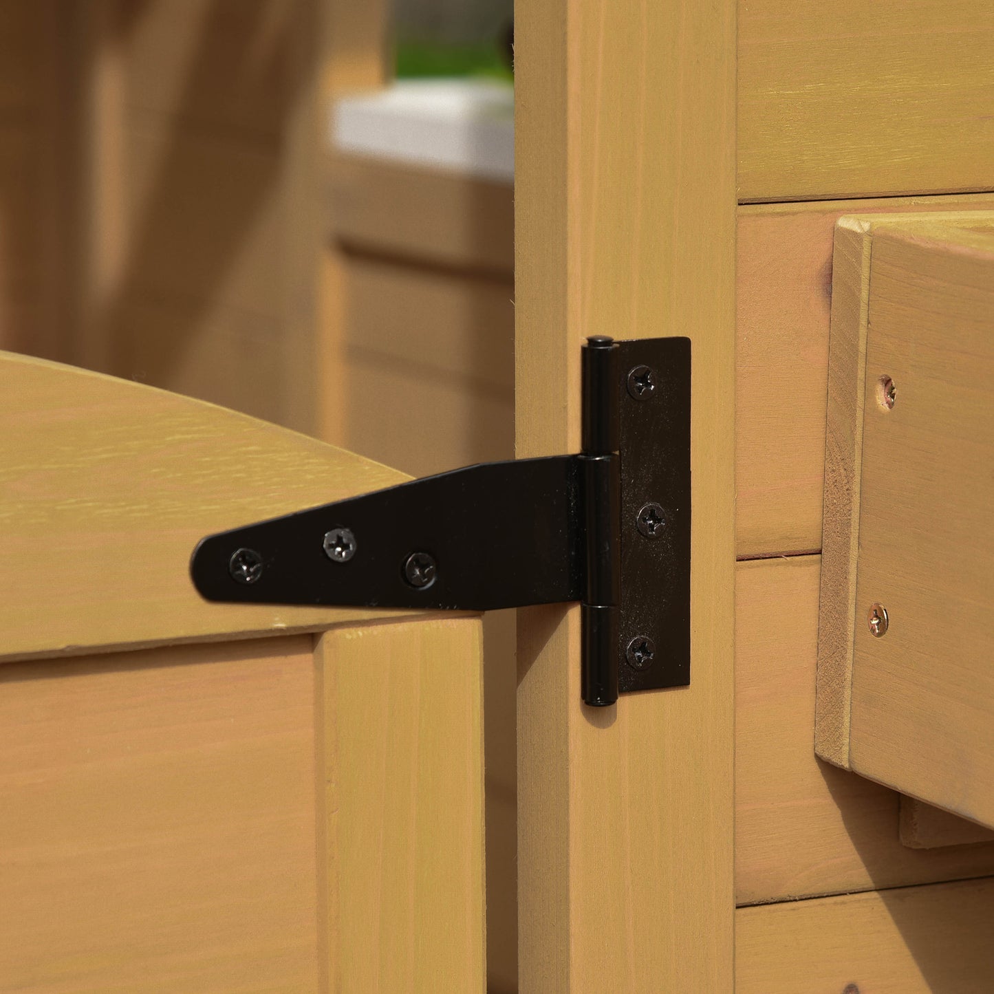 Outsunny Kinderspielhaus från Holz Spielhaus Outdoor mit Tür, Fenster och Pflanzkasten Briefkasten Bank für Kinder 3-6 Jahre