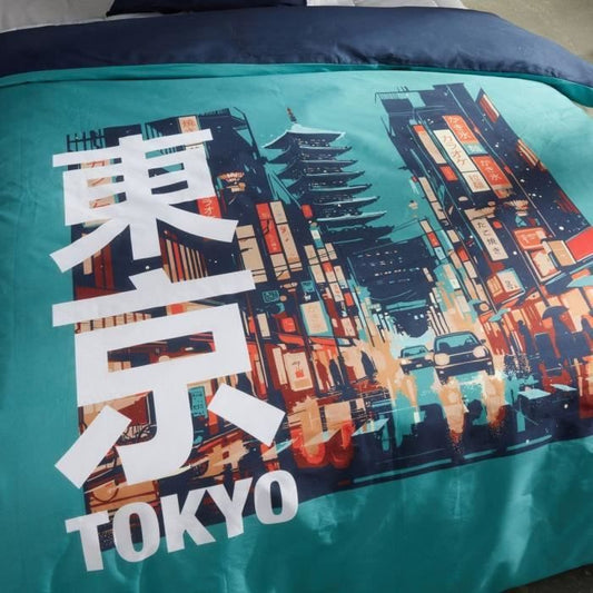 Bedding set - TODAY - JAVA - 2 people - 240x220 cm - Cotton - Tokyo print - Turquoise