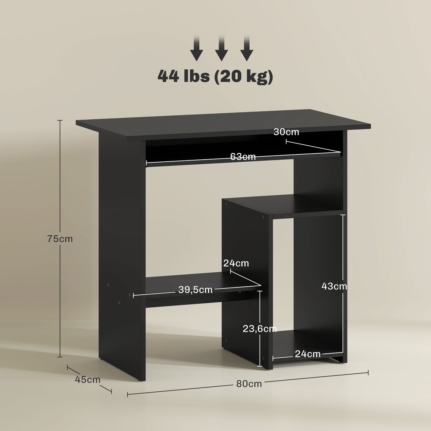 HOMCOM Computertisch, Schreibtisch, Spanplatte, Metall, 80 x 45 x 75 cm, Schwarz