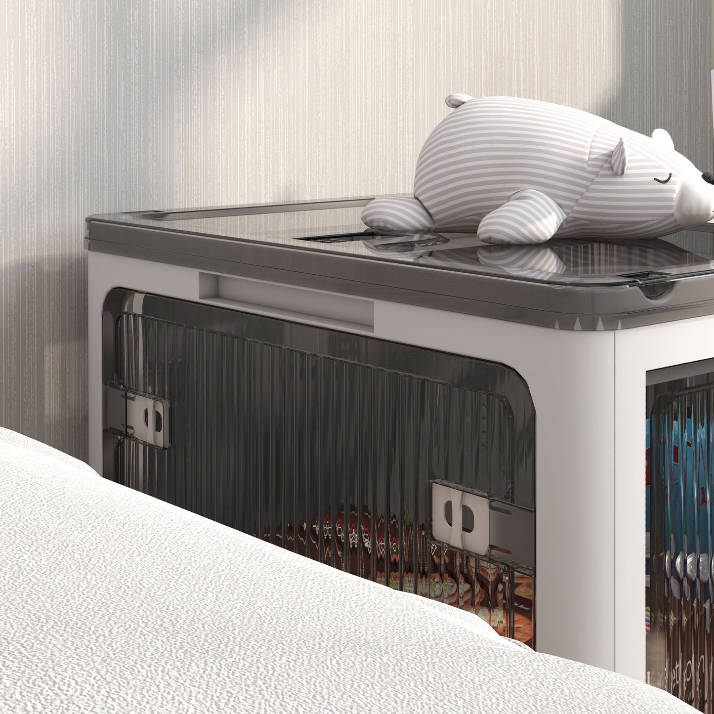 HOMCOM Aufbewahrungsbox Aufbewahrungskorb. faltbar, mit Staubschutz, 60 cm x 42 cm x 34 cm, Weiß + Grau