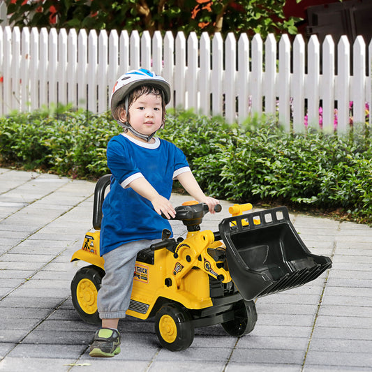 HOMCOM Sitzbagger Aufsitzbagger mit Schaufel Kinderbagger mit Stauraum unter Sitz Rutschauto Spielzeugbagger zum Sitzen bis 30kg, Draufsitzen für Kinder 1,5-4 Jahre Gelb+Schwarz