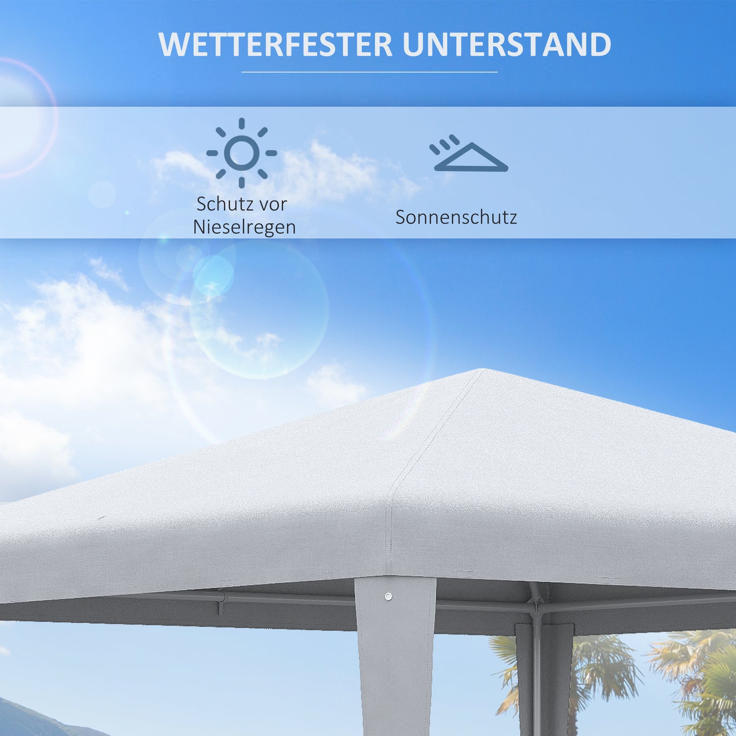 Outsunny Pavillon 2,7x2,7m Rechteckig Wasserabweisend Stabil Winterfest Pavillon Partyzelt Gartenzelt Gartenpavillon Festzelt für Camping Garten, Weiß