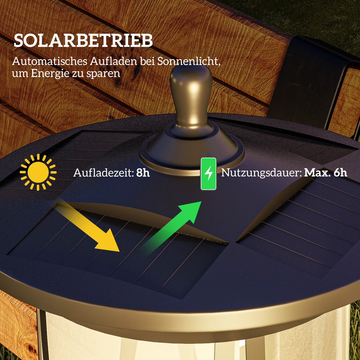 Outsunny Solar-Außenleuchte, LED, Automatikbetrieb, wetterfest, 6h Leuchtdauer, 17B x 17T x 127Hcm, Schwarz