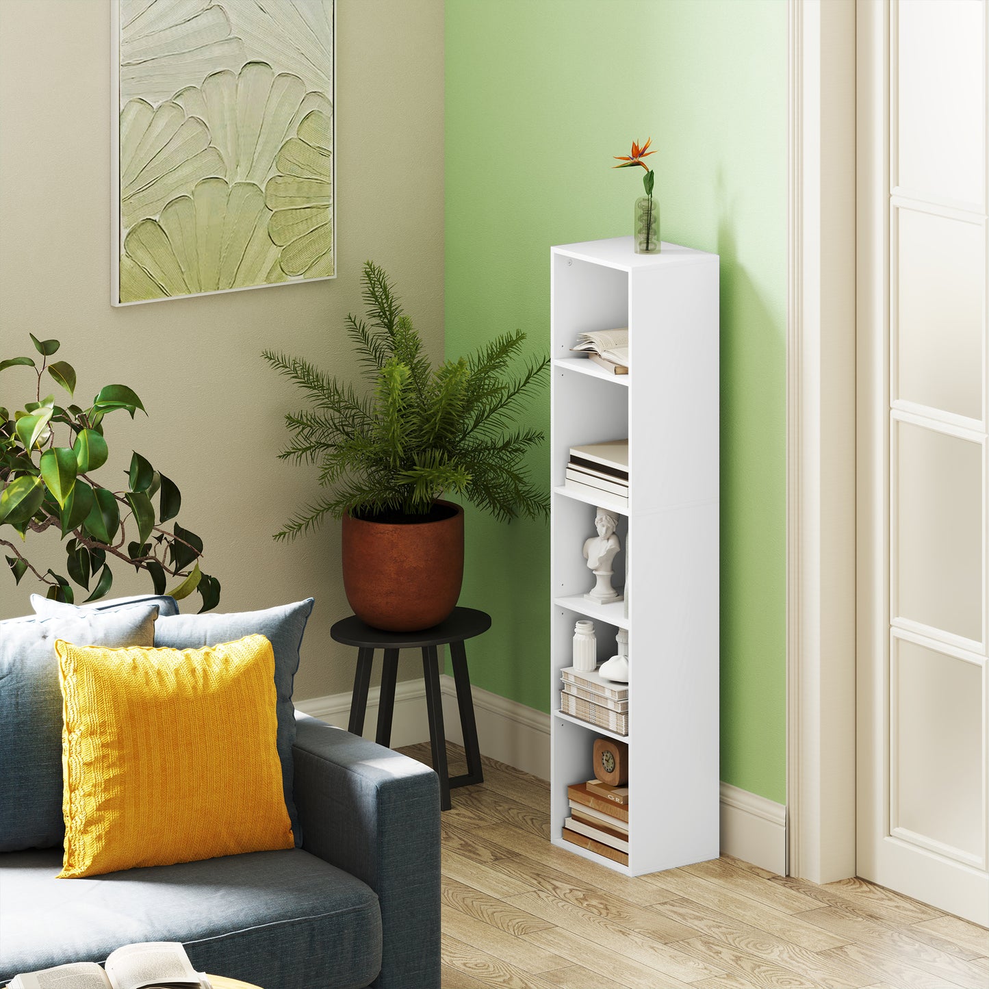 HOMCOM Bücherregal, 5 Fächer, verstellbare Regale, Holz, 30 x 24 x 133,5 cm, Weiß