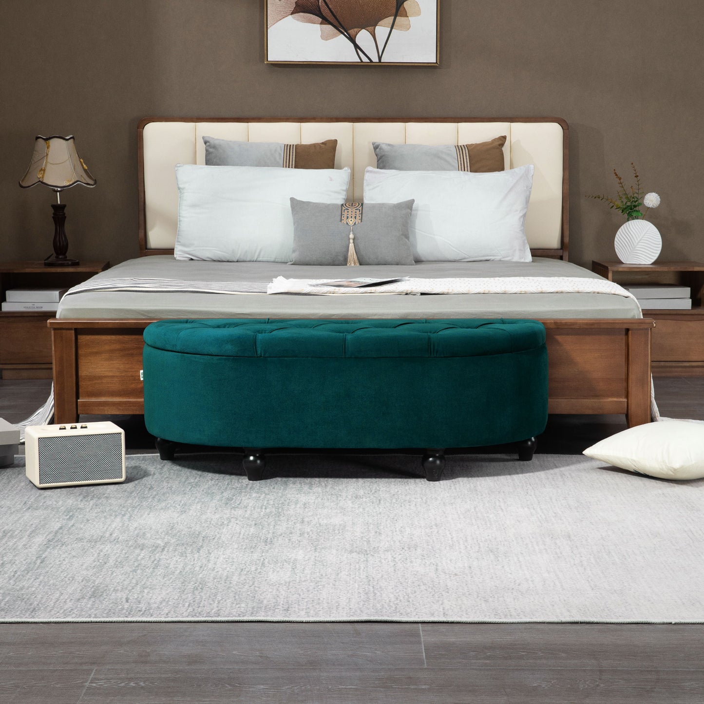 HOMCOM Hocker mit Stauraum, Sitztruhe, gepolstert, soft-close Deckel, Samtoptik, 120 x 46 x 42 cm, Dunkelgrau