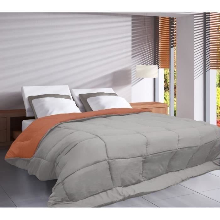 POYET MOTTE Microfiber duvet 400g / m² CALGARY - 220 x 240 cm - Pebble gray and Gimgember brown
