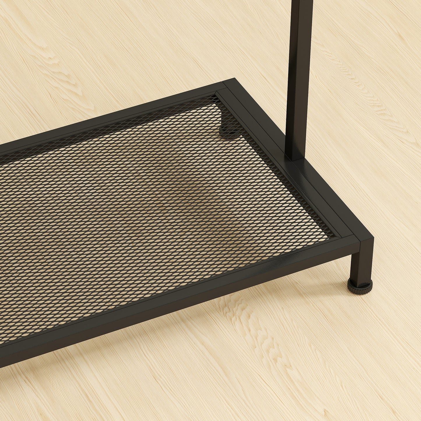 HOMCOM Garderobenständer, Kleiderständer mit Kleiderstange, Schuhregal Ablage Kippschutz Eiche