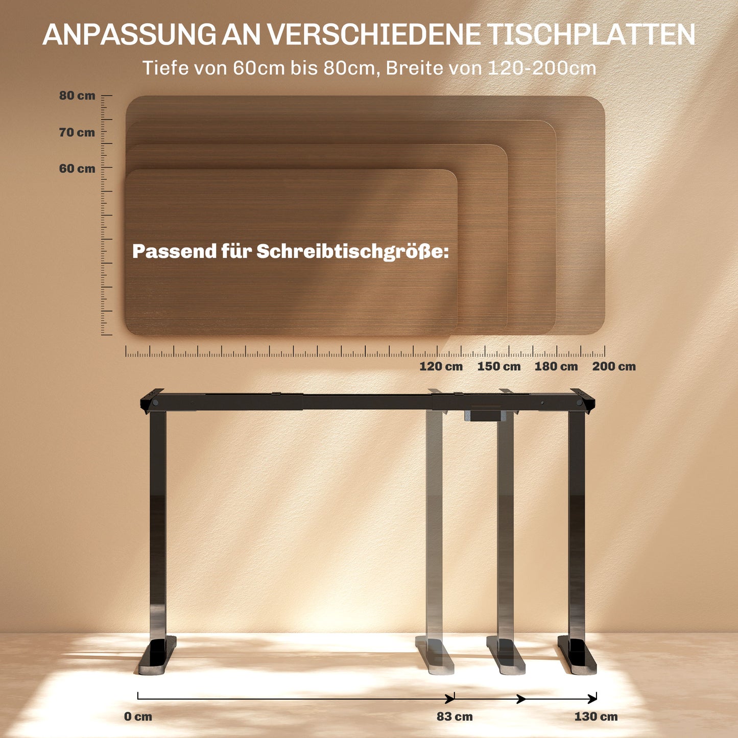 HOMCOM Elektrisches Schreibtischgestell, höhenverstellbar, mit Speicherfunktion, Stahl, Schwarz