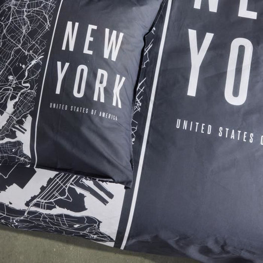 Bedding set - TODAY - JAVA - 2 people - 240x220 cm - Cotton - New York print - Black