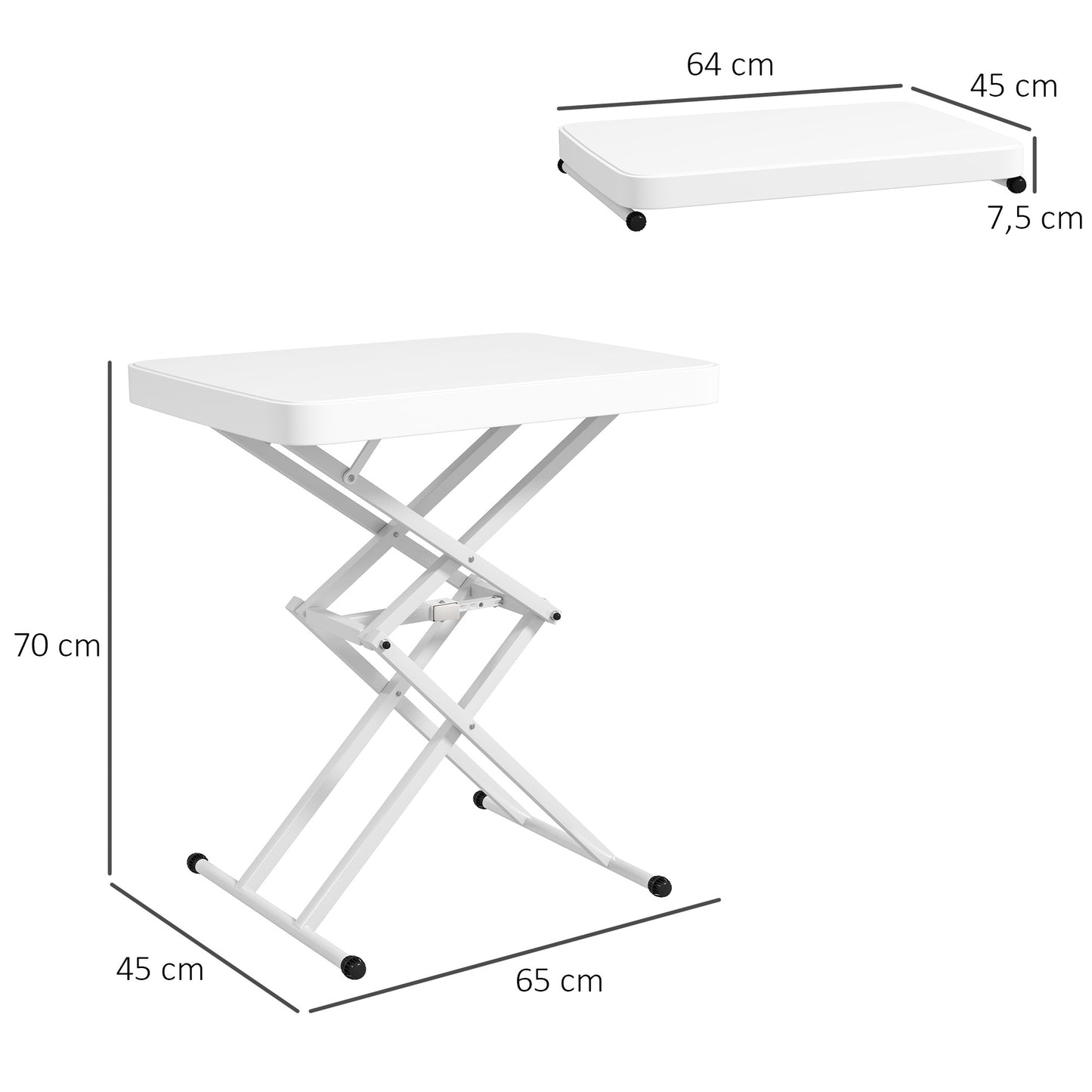 Outsunny Gartentisch, Tragbarer Tisch für den Außenbereich aus Kunststoff und Metall, Bistrotisch, für Terrasse, Garten, Weiß
