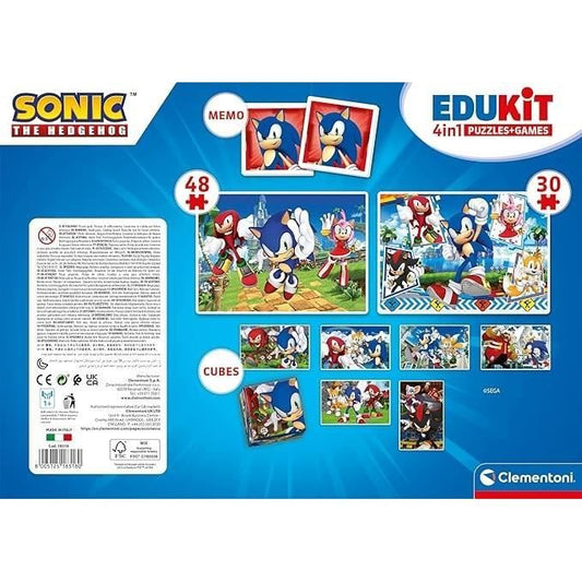 Clementoni - Edukit - Sonic - 4 in 1 learning box - 2 puzzles, 1 memo, 1 set of 6 cubes - Made in Italy - From 4 years old