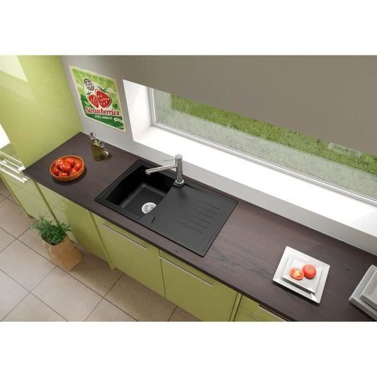 STRADOUR Built-in sink kitchen 1 bowl + 1 drainer Arena - Resin - 86 x 50 cm - Black