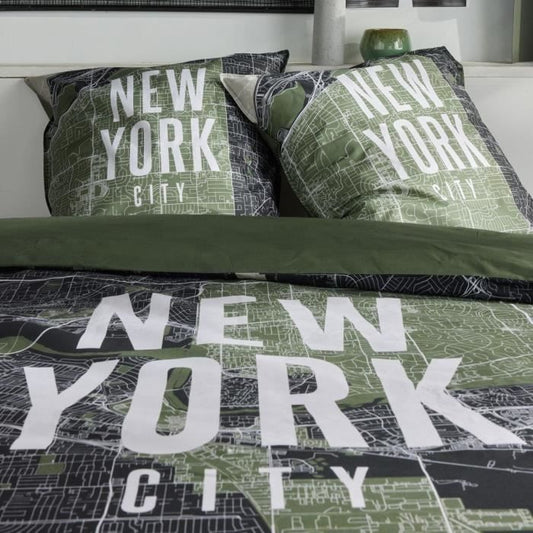 Bedding set - TODAY - JAVA - 2 people - 240x220 cm - Cotton - New York print - Green