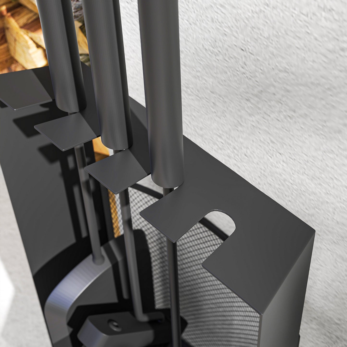 Outsunny Kaminbesteck Set 5teilig Kaminzubehör mit Besen, Schaufel, Schürhaken Zange Ständer Metall, Schwarz