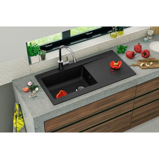 STRADOUR Built-in resin sink Lierra 1000x500mm 1 large bowl - Black - French manufacturing