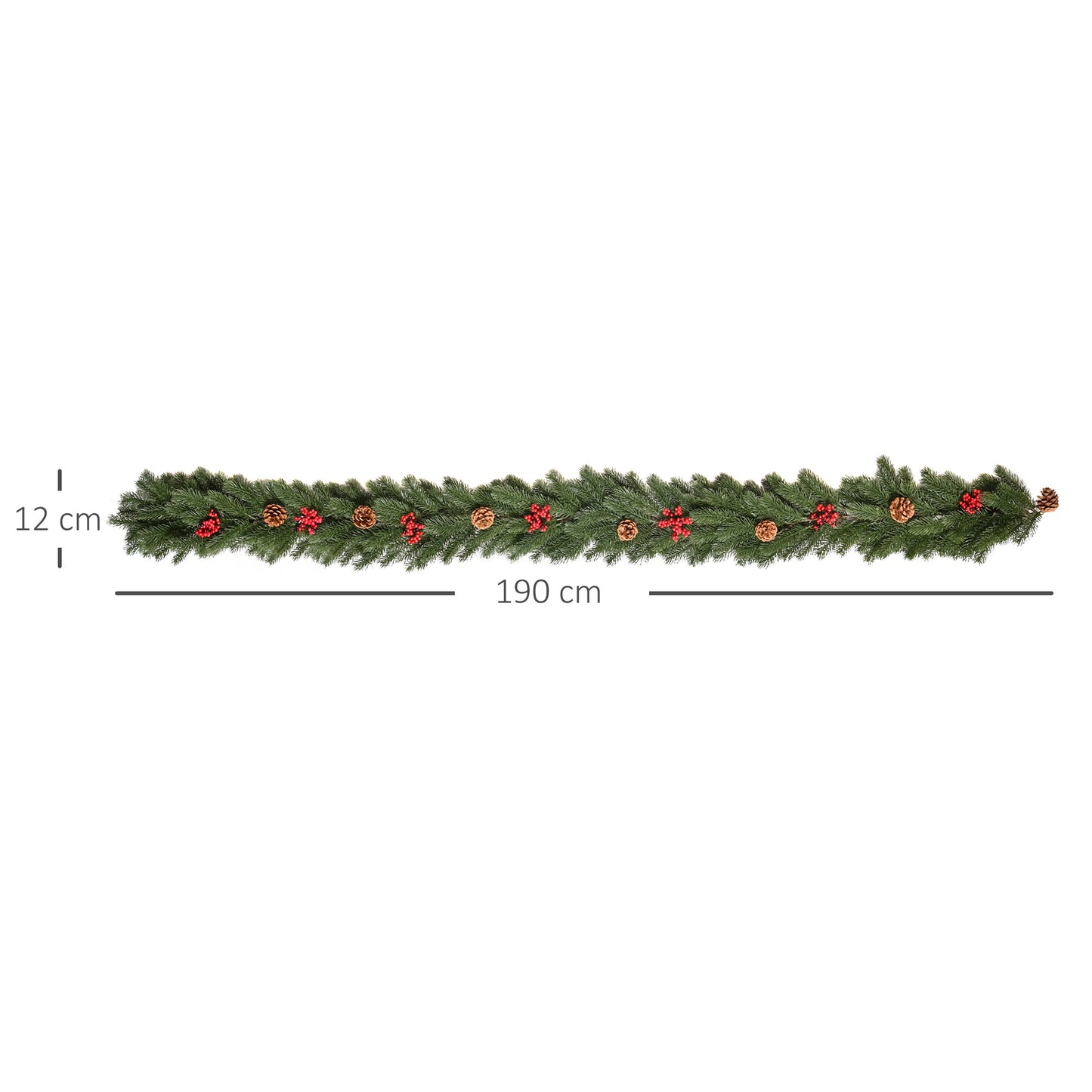 HOMCOM Weihnachtsgirlande 1,9m Tannengirlande Weihnachtsdeko mit Tannenzapfen Beeren Künstliche Girlande Weihnachtsgirlande für Innen & Außen, Grün