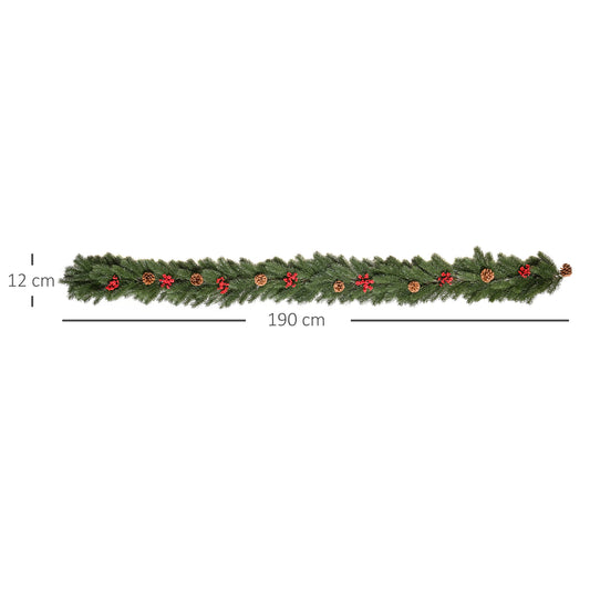 HOMCOM Weihnachtsgirlande 1,9m Tannengirlande Weihnachtsdeko mit Tannenzapfen Beeren Künstliche Girlande Weihnachtsgirlande für Innen & Außen, Grün